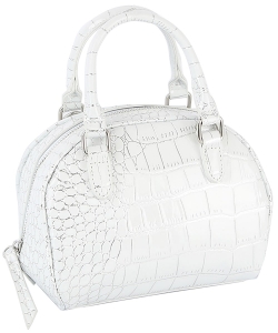 Silver Croc Top Handle Satchel Bag LH118-Z WHITE